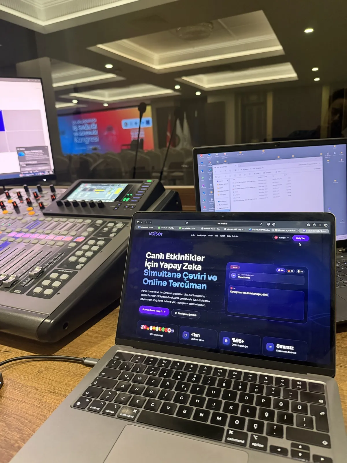 Voiser live translation setup in an event venue